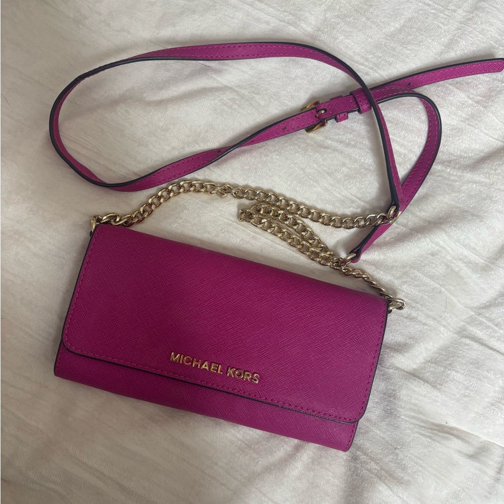 Michael Kors Fuchsia Crossbody Bag with Gold Chain